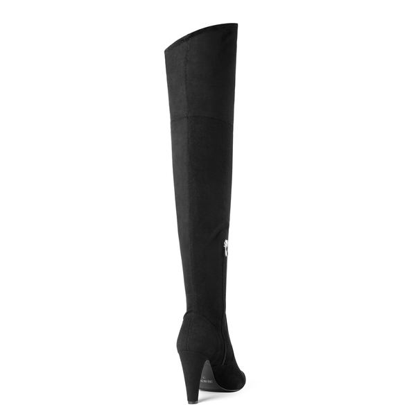 Thigh High Heeled Boots - BLACK SUEDE - 4